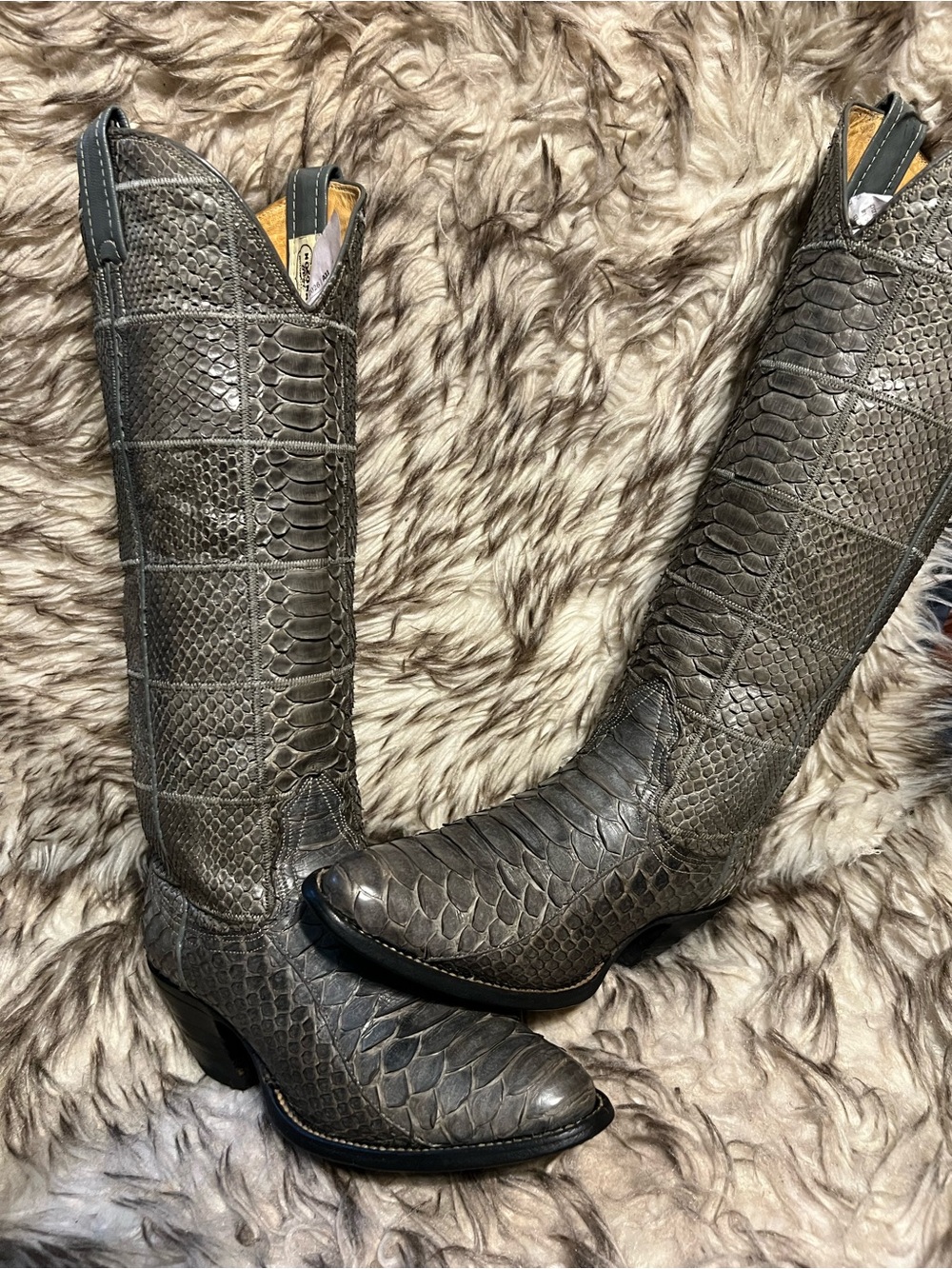 Nocona Women Gray Exotic-Python Texture 17 in Knee-High Heeled Boots size 4.5 C